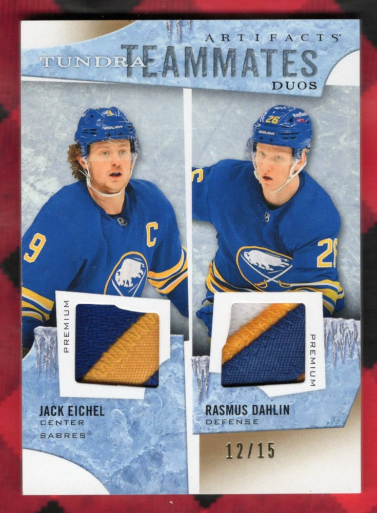 2021-22 Upper Deck Artifacts Hockey Tundra Teammates Duos T2-Buf Rasmus Dahlin Jack Eichel /15