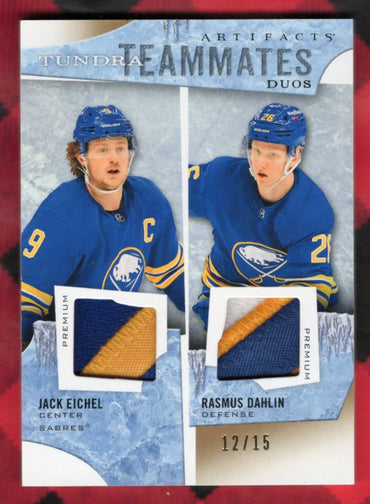 2021-22 Upper Deck Artifacts Hockey Tundra Teammates Duos T2-Buf Rasmus Dahlin Jack Eichel /15