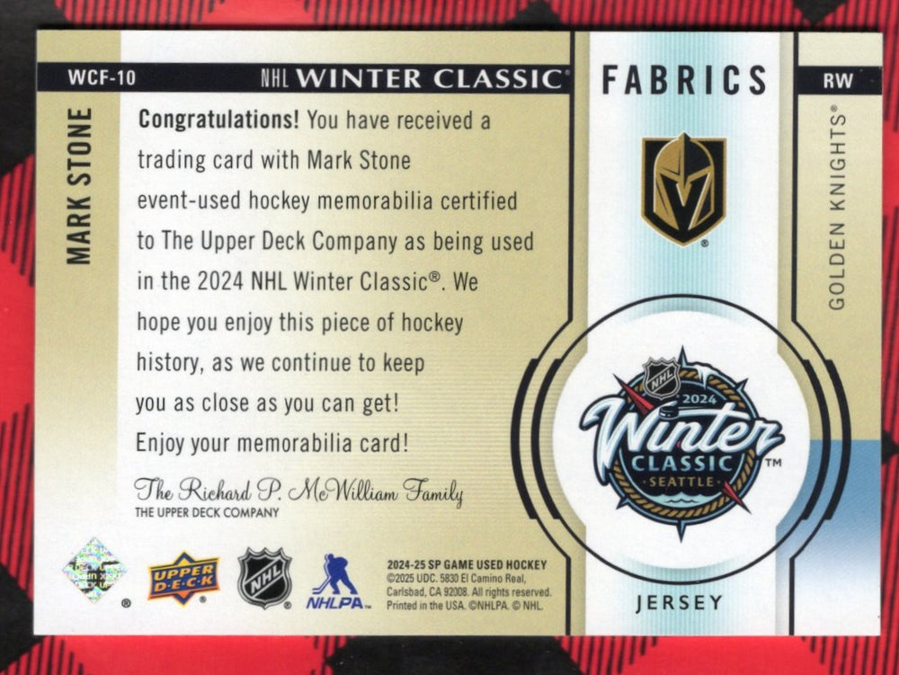 2024-25 Upper Deck Sp Game Used Winter Classic Fabrics Wcf-10 Mark Stone
