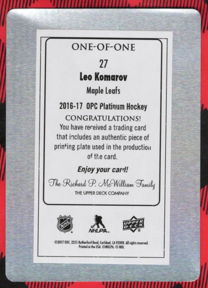 2016-17 Upper Deck O-Pee-Chee Platinum Printing Plate One-Of-One Leo Komarov /1