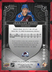 2022-23 Upper Deck Stature Black Rookie #171 Rookie Rc Auto Jean-Luc Foudy /15