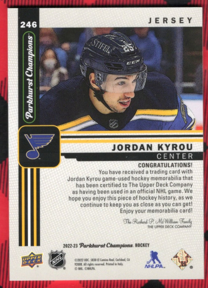 2022-23 Upper Deck Parkhurst Champions Veteran Patch #246 Jordan Kyrou