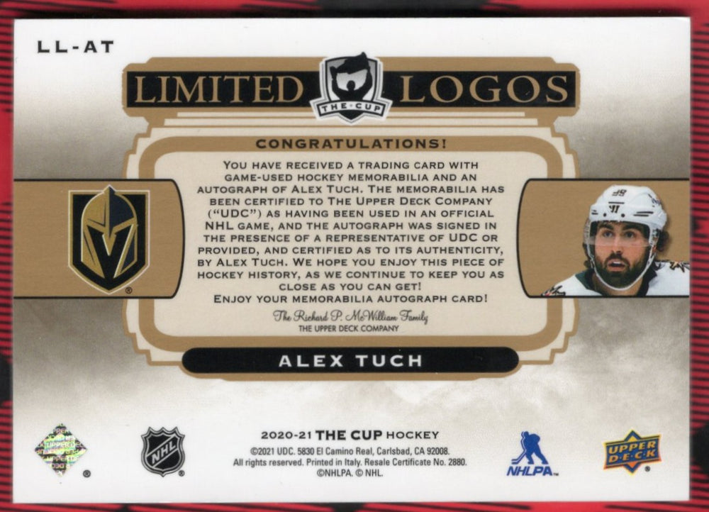 2020-21 Upper Deck The Cup Limited Logos Ll-At Auto Alex Tuch /50