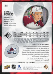 2020-21 Upper Deck Sp Hockey Sp Rookie Authentics #108 Rookie Rc Shane Bowers