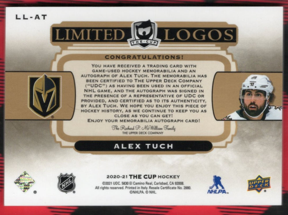 2020-21 Upper Deck The Cup Limited Logos Ll-At Auto Alex Tuch /50