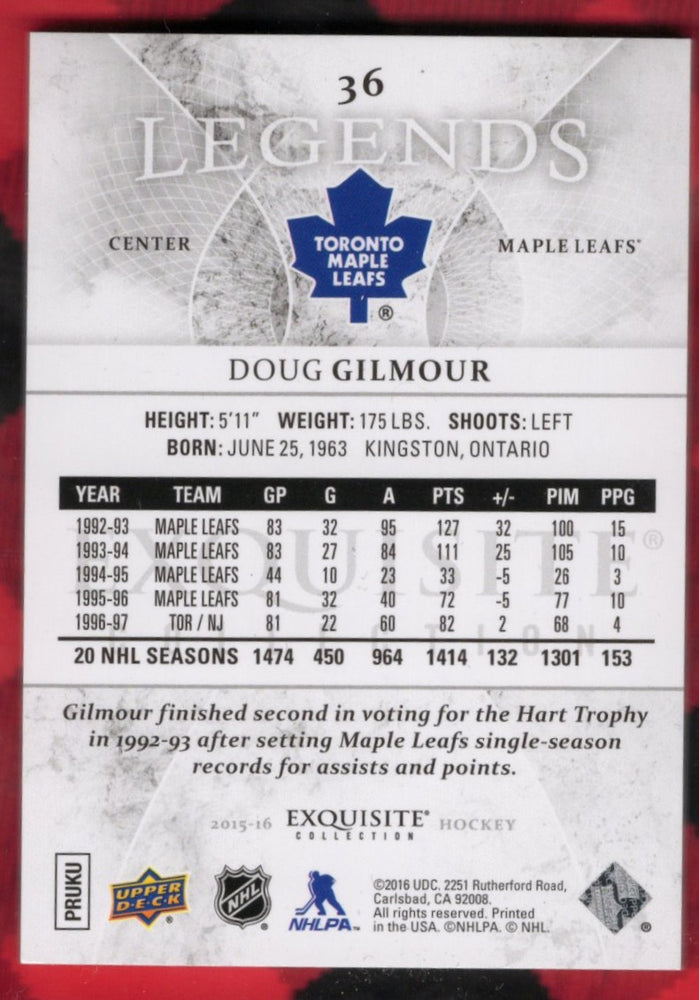 2015-16 Upper Deck Exquisite Collection Legends #36 Doug Gilmour