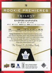 2016-17 Upper Deck Trilogy Rookie Premieres Level 1 #78 Rookie Rc Kasperi Kapanen /399