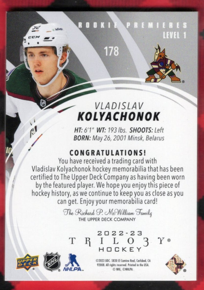 2022-23 Upper Deck Trilogy Rookie Premieres Level 1 #178 Rookie Rc Vladislav Kolyachonok /49