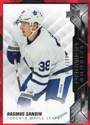 2019-20 Upper Deck Premier Hockey Premier Rookies #63 Rookie Rc Rasmus Sandin /299