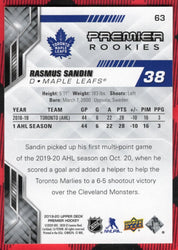 2019-20 Upper Deck Premier Hockey Premier Rookies #63 Rookie Rc Rasmus Sandin /299