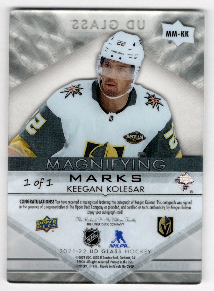 2021-22 Upper Deck Ud Glass Hockey Magnifying Marks Mm-Kk Keegan Kolesar 46023