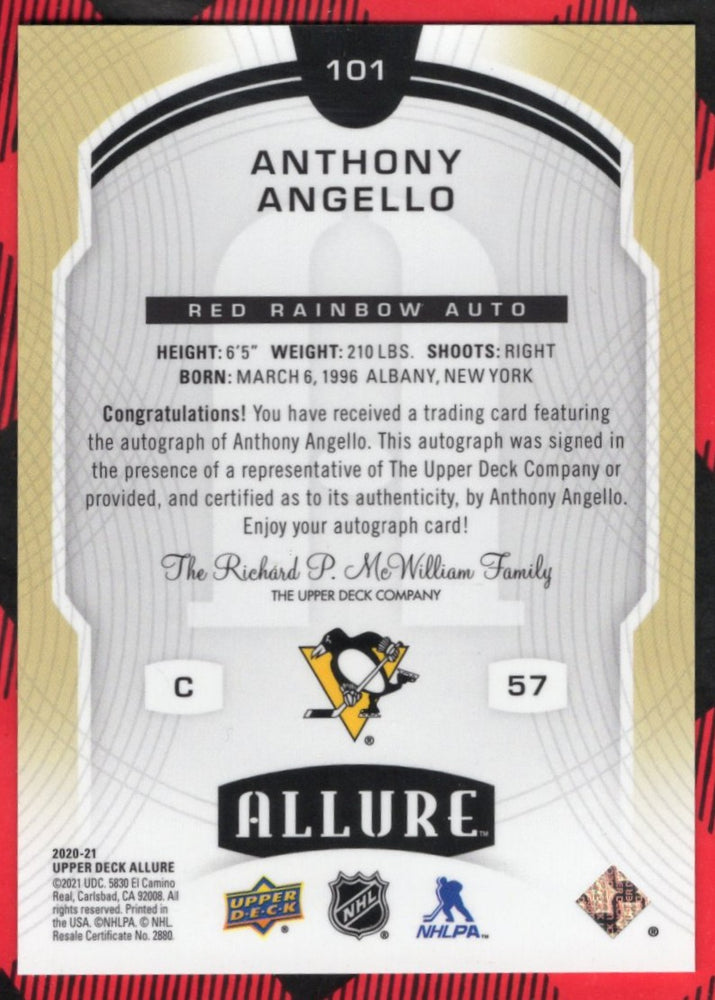 2020-21 Upper Deck Allure Red Rainbow Auto #101 Rookie Rc Auto Anthony Angello