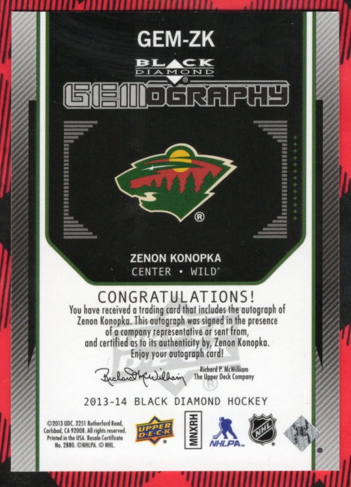 2013-14 Upper Deck Black Diamond Gemography Gem-Zk Auto Zenon Konopka