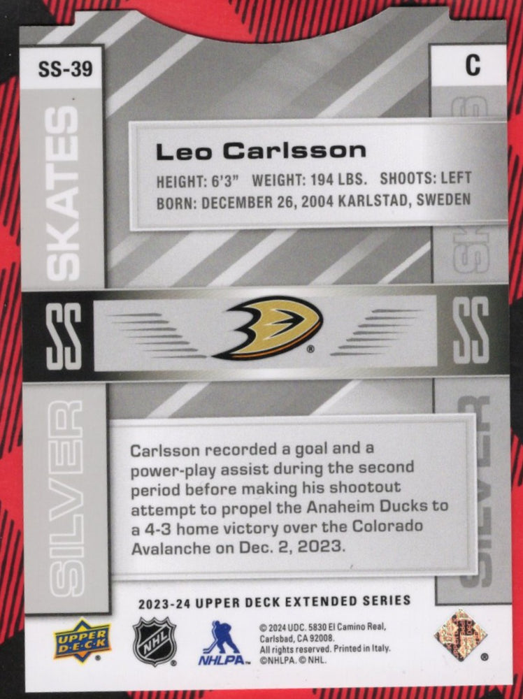 2023-24 Upper Deck Extended Silver Skates Ss-39 Rookie Rc Leo Carlsson