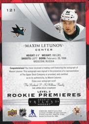 2020-21 Upper Deck Trilogy Rookie Premieres Level 3 Rookie Rc Auto Maxim Letunov /49