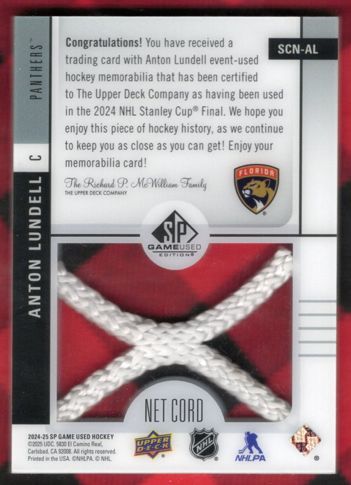 2024-25 Upper Deck Sp Game Used Hockey Stanley Cup Final Net Cord Scn-Al Anton Lundell /25