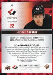 2022 Upper Deck Team Canada Juniors Jersey #4 Mavrik Bourque