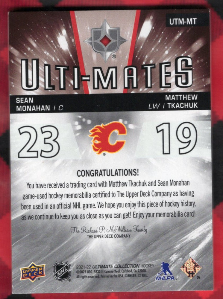 2021-22 Upper Deck Ultimate Collection Hockey Ulti-Mates Utm-Mt Sean Monahan Matthew Tkachuk /35