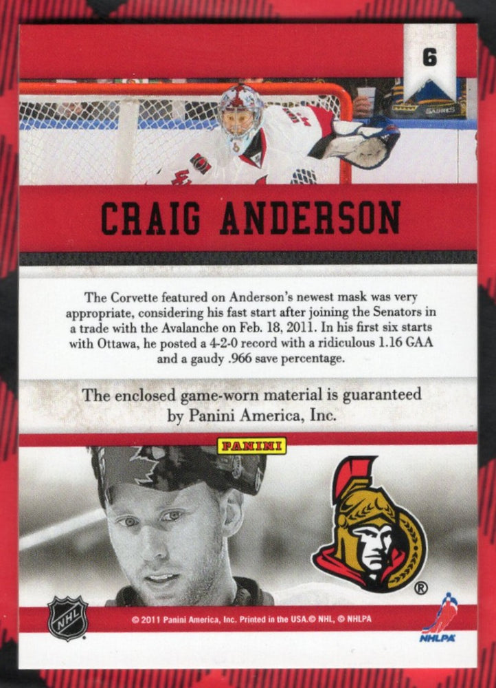 2010-11 Panini All Goalies Stopper Sweaters #6 Craig Anderson