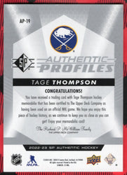 2022-23 Upper Deck Sp Authentic Authentic Profiles Ap-19 Tage Thompson