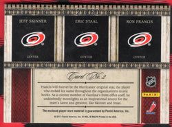 2011 Panini Crown Royale Royal Lineage Card No. 2 Jeff Skinner Eric Staal Ron Francis /50