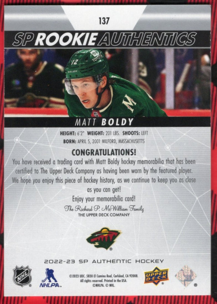 2022-23 Upper Deck Sp Authentic Sp Rookie Authentics #137 Rookie Rc Matt Boldy