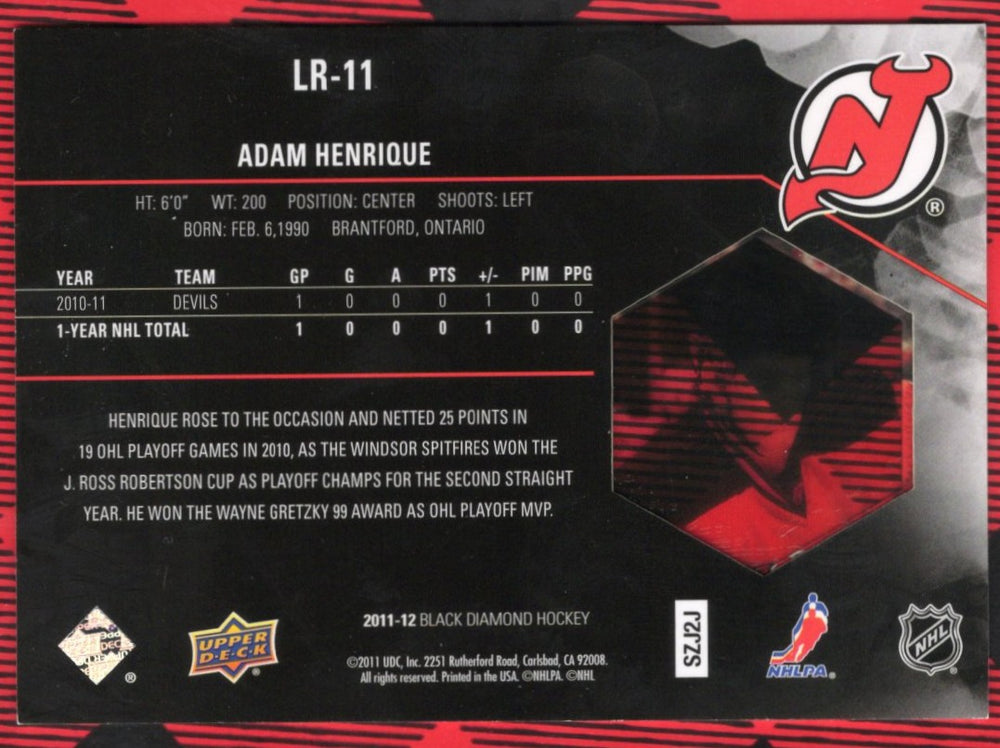 2011-12 Upper Deck Black Diamond Lustrous Rookies Lr-11 Rookie Rc Adam Henrique