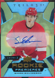 2023-24 Upper Deck Trilogy Rookie Premieres Uncommon Gold Auto #200 Rookie Rc Auto Simon Edvinsson /49