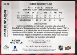 2024-25 Upper Deck Premier Hockey Rookie Auto Patch Hr-Rm Rookie Rc Auto Rutger Mcgroarty /50