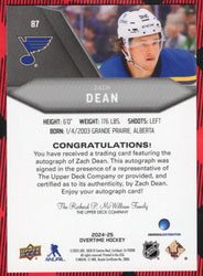 2024-25 Upper Deck Overtime Hockey Rookie Auto #87 Rookie Rc Auto Zach Dean