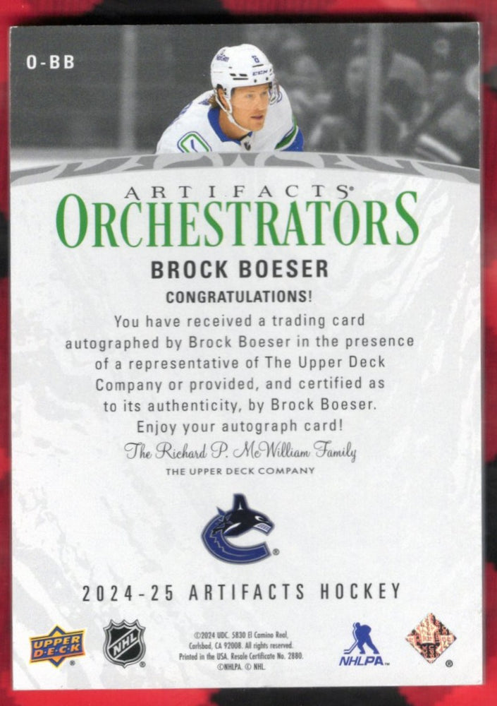 2024-25 Upper Deck Artifacts Orchestrators O-Bb Auto Brock Boeser /25