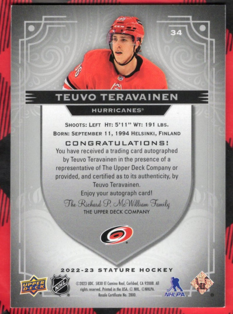 2022-23 Upper Deck Stature Auto #34 Auto Teuvo Teravainen