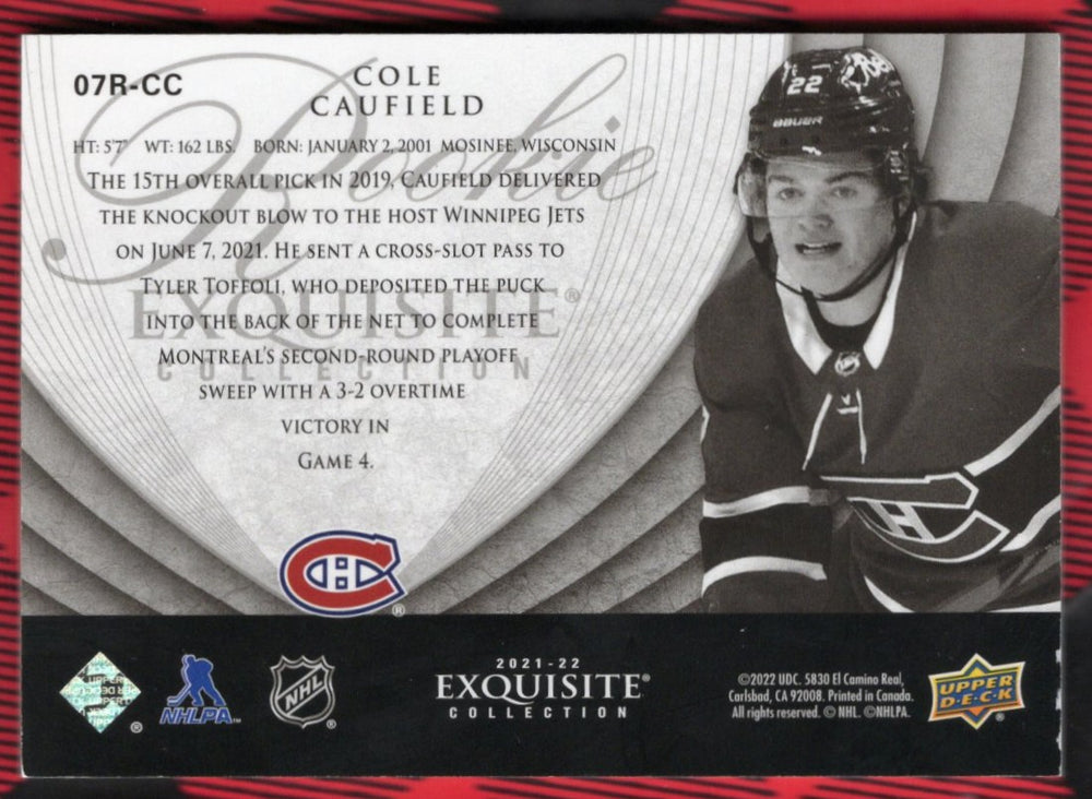2021-22 Upper Deck Exquisite Collection Rookie Exquisite Collection 07R-Cc Rookie Rc Cole Caufield
