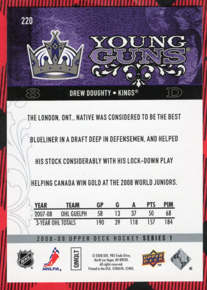 2008-09 Upper Deck Series 1 Young Guns #220 Rookie Rc Drew Doughty
