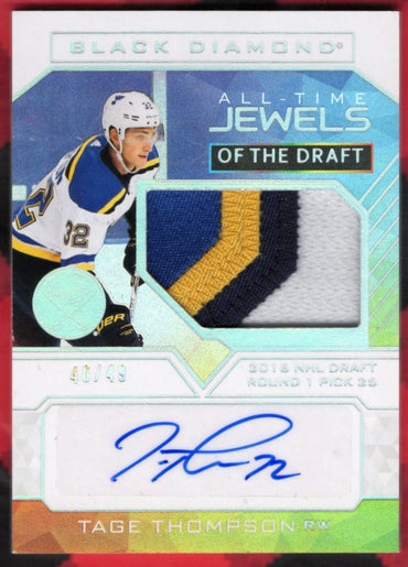 2022-23 Upper Deck Black Diamond Hockey Jewels Of The Draft Vjd-Tt Auto Tage Thompson /49