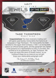 2022-23 Upper Deck Black Diamond Hockey Jewels Of The Draft Vjd-Tt Auto Tage Thompson /49