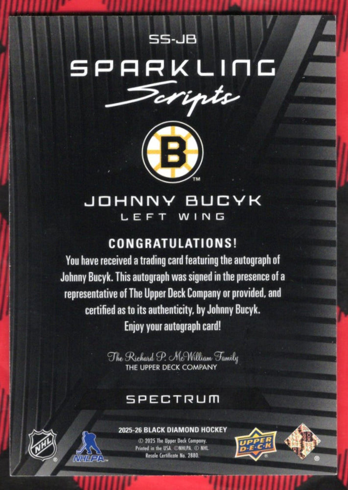 2025-26 Upper Deck Black Diamond Hockey Sparkling Scripts Spectrum Ss-Jb Auto Johnny Buyck /25