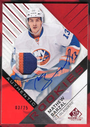 2016-17 Upper Deck Sp Game Used Authentic Rookies Auto Patch #167 Rookie Rc Auto Mat Barzal /25