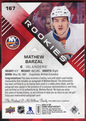 2016-17 Upper Deck Sp Game Used Authentic Rookies Auto Patch #167 Rookie Rc Auto Mat Barzal /25