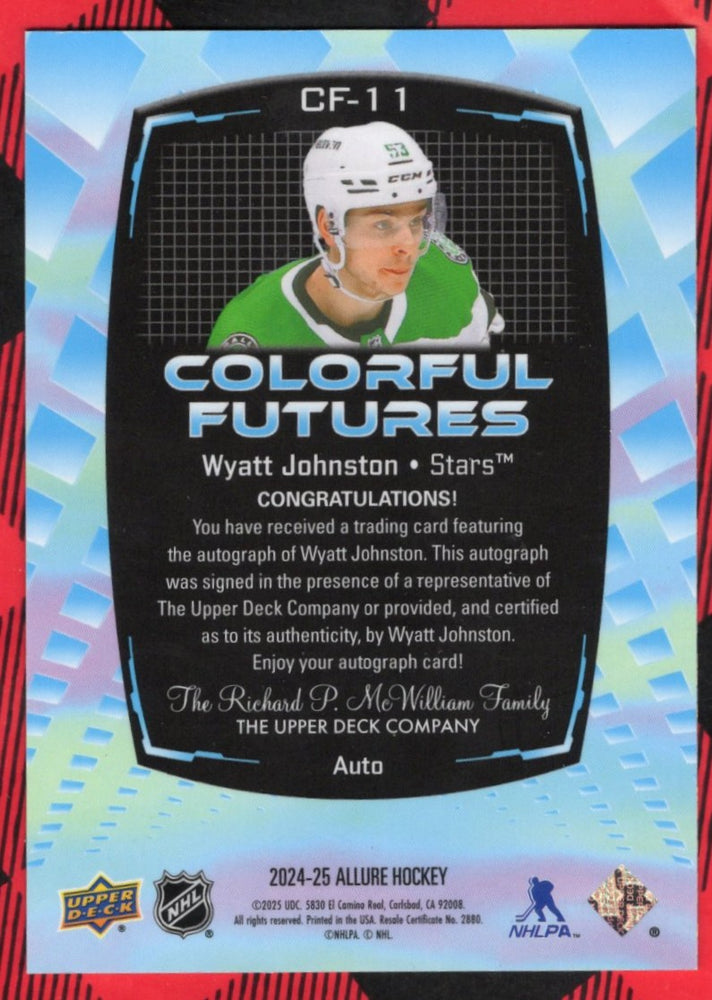 2024-25 Upper Deck Allure Colorful Futures Cf-11 Rookie Rc Auto Wyatt Johnston