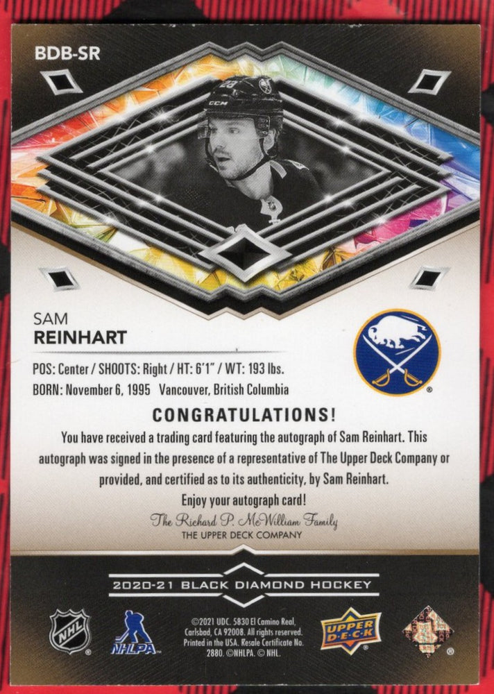 2020-21 Upper Deck Black Diamond Hockey Authentic Signature Bdb-Sr Auto Sam Reinhart /99