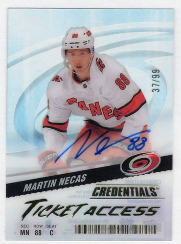 2024-25 Upper Deck Credentials Hockey Clear Ticket Access Ta-Mn Auto Martin Necas /99