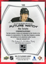 2021-22 Upper Deck Sp Authentic Autographed Future Watch #165 Rookie Rc Auto Alex Turcotte /999