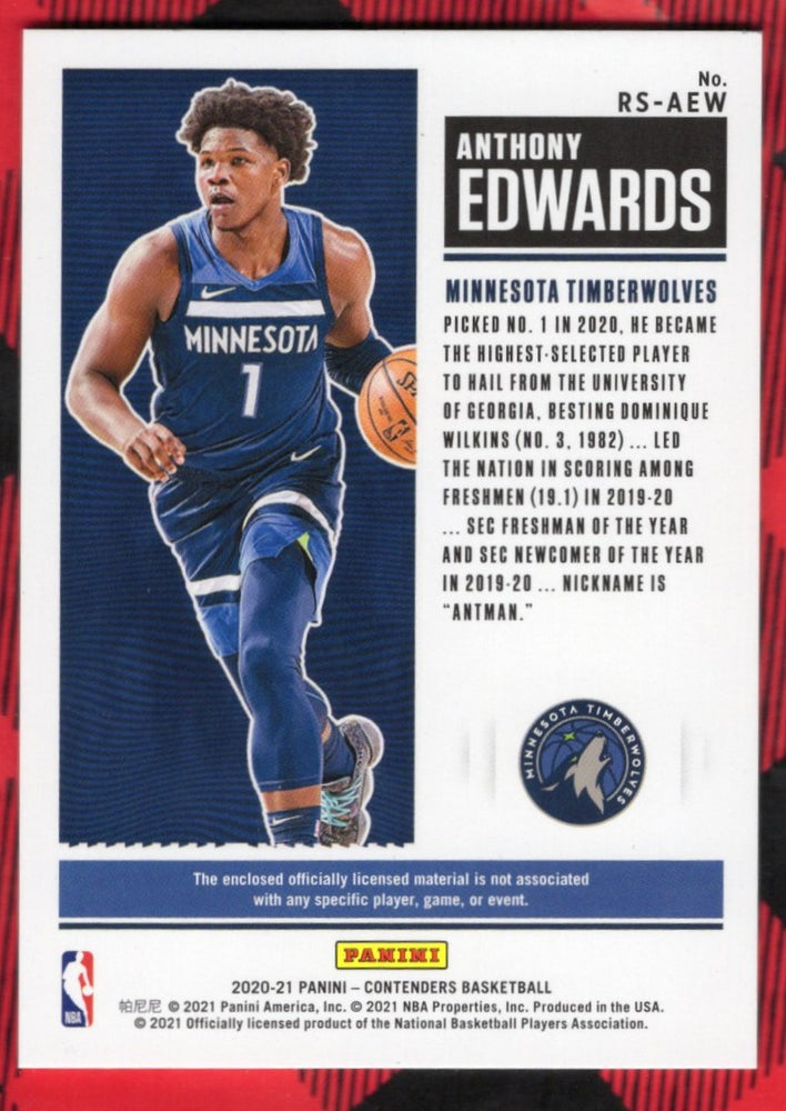 2020-21 Panini Contenders Rookie Ticket Patch Rs-Aew Rookie Rc Anthony Edwards