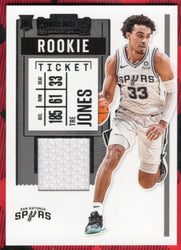 2020-21 Panini Contenders Rookie Ticket Patch Rd-Tjn Rookie Rc Tre Jones