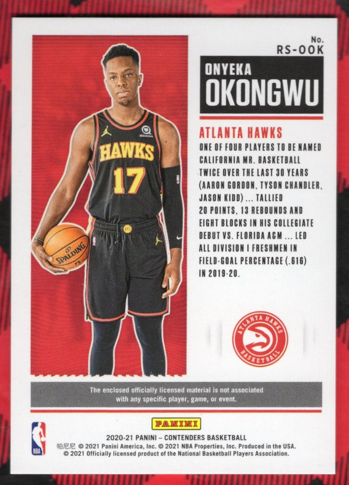 2020-21 Panini Contenders Rookie Ticket Patch Rs-Ook Rookie Rc Onyeka Okongwu