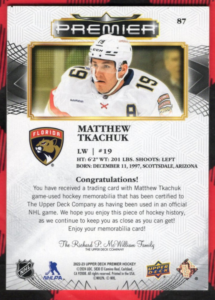 2022-23 Upper Deck Premier Jersey #87 Matthew Tkachuk