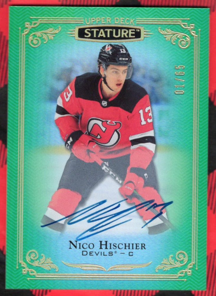 2019-20 Upper Deck Stature Green Auto #66 Auto Nico Hischier (1)/65