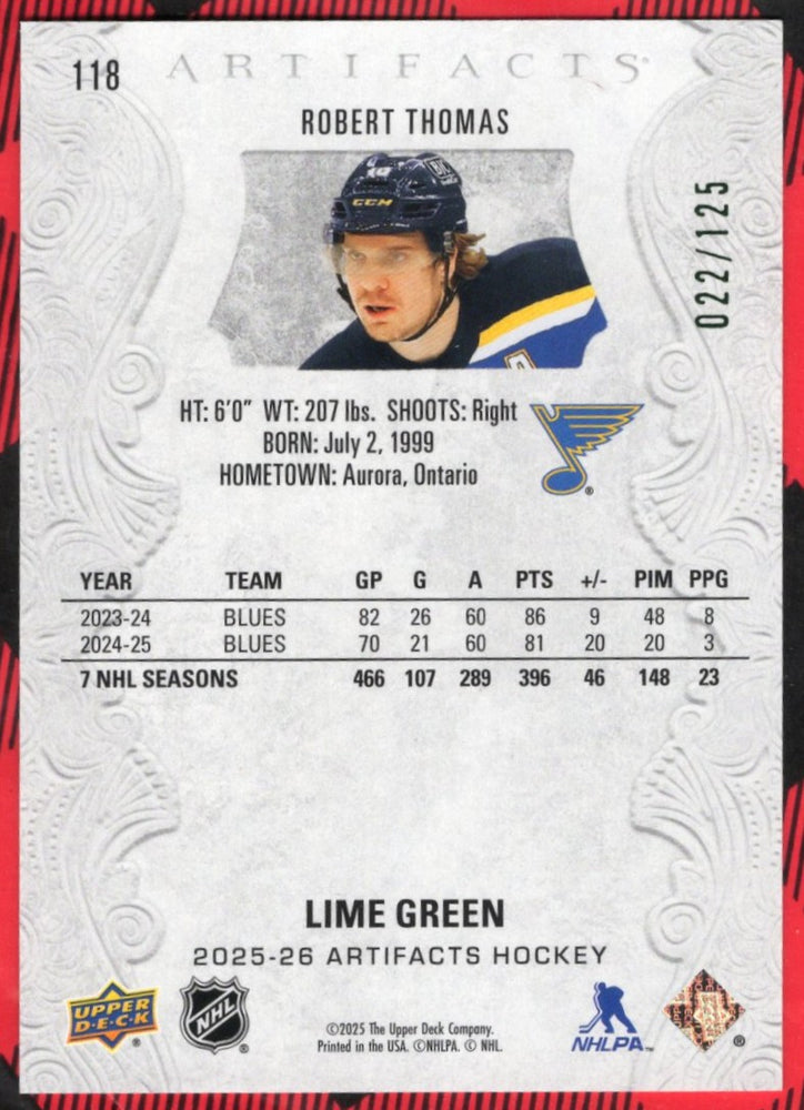 2025-26 Upper Deck Artifacts Lime Green (Error) #118 Robert Thomas /125