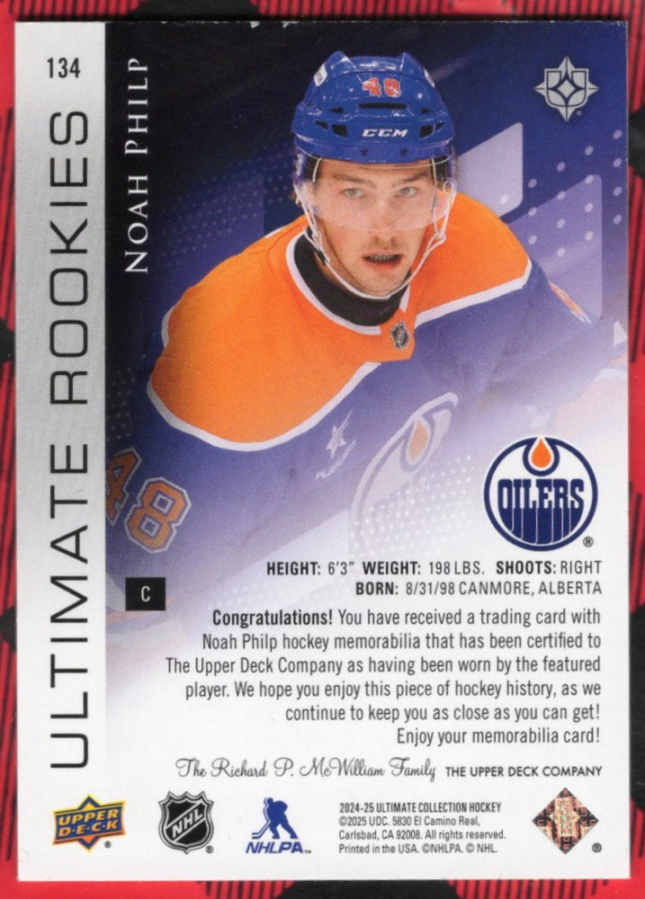 2024-25 Upper Deck Ultimate Collection Ultimate Rookies #134 Rookie Rc Noah Philp /499